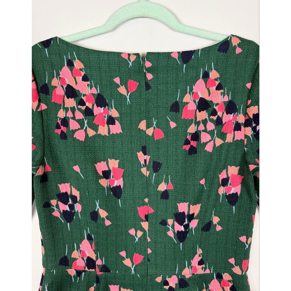 Boden Green Pink Floral Tulip Career Shift Dress Textured Cotton US 6R Romantic - Picture 9 of 13